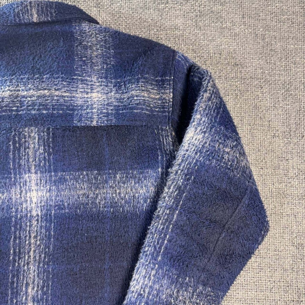 Abercrombie & Fitch Shirt Jacket Mens L Blue Plaid Sherpa Wool Blend Relaxed - Picture 14 of 16